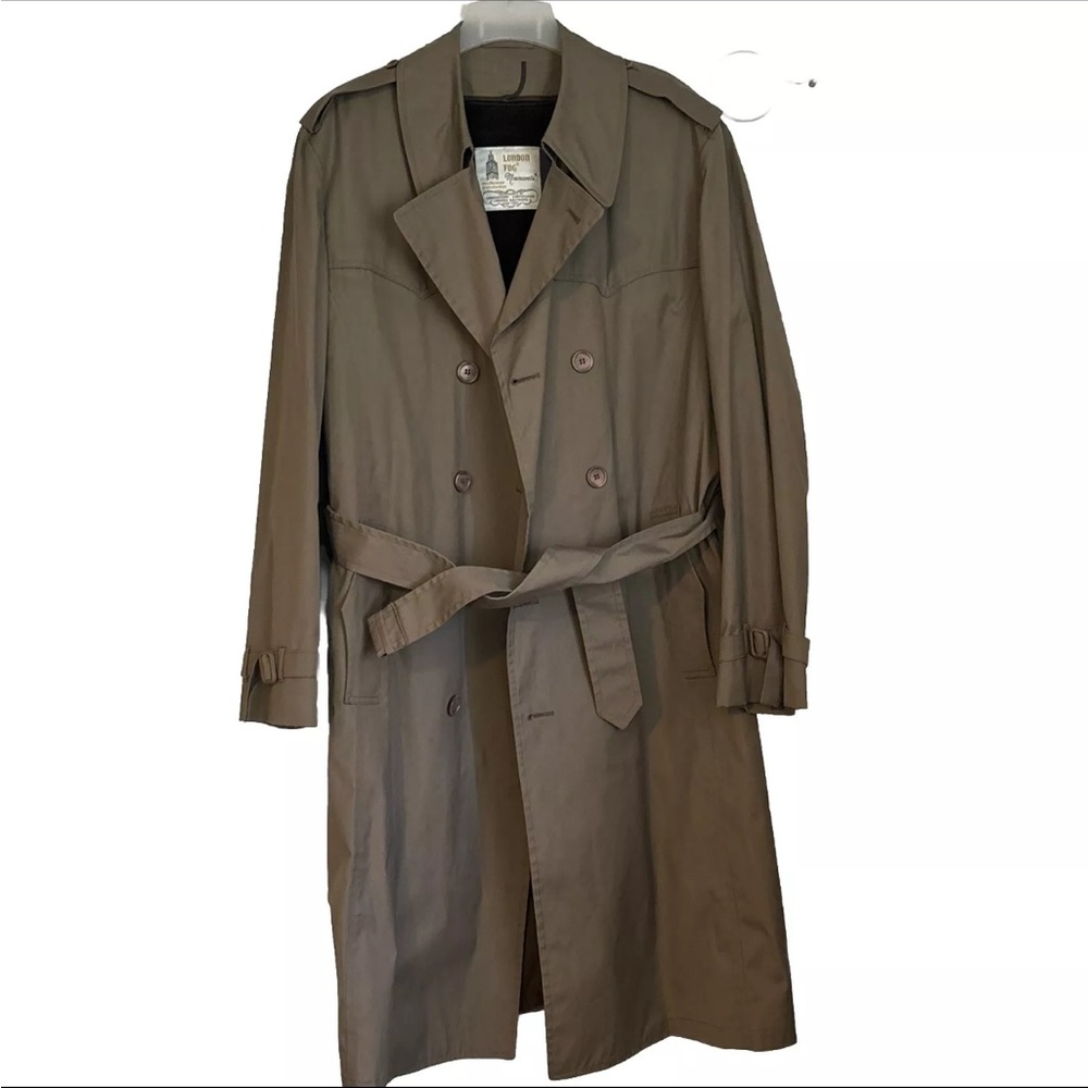 London Fog Trench Main Coat Button Up Belted Long Sleeves Size 44 Long - Gray